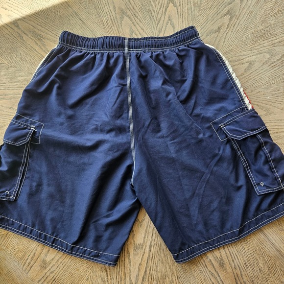 RS Surf Cargo Board Shorts Mens Large Blue 90s Style Swim Trunks Striped Side - Picture 10 of 12